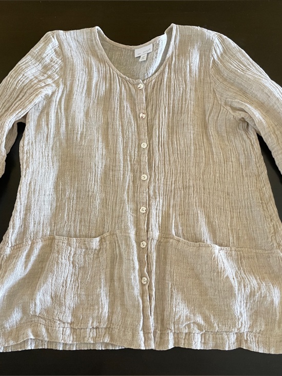 Pure jill Tops - Pure Jill Lightweight Beige Button-Front linen Tunic Cardigan